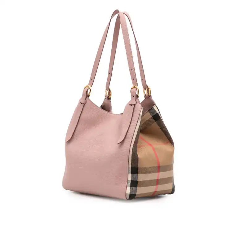 Burberry Small Leather and House Check Canvas Canterbury Tote