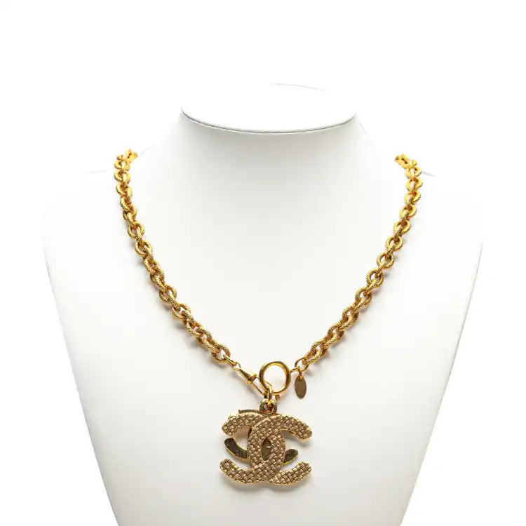 Chanel Gold Plated Double CC Pendant Necklace
