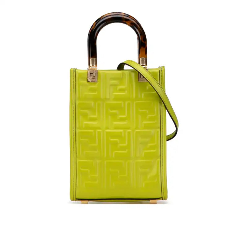 Fendi Mini Zucca Embossed Leather Sunshine Shopper Tote