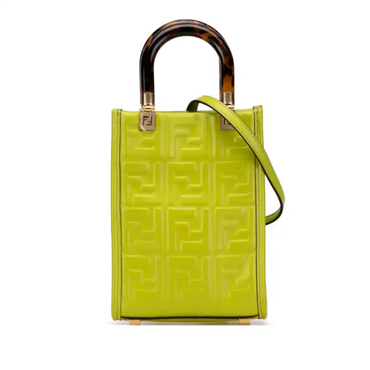 Fendi Mini Zucca Embossed Leather Sunshine Shopper Tote