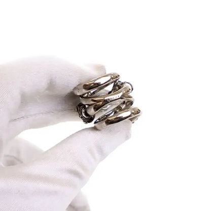 Gucci Silver Plated Faux Pearl Tiger Heads Double Wrap Ring