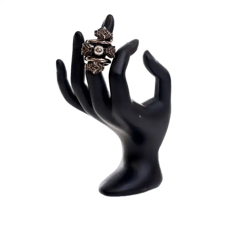 Gucci Silver Plated Faux Pearl Tiger Heads Double Wrap Ring