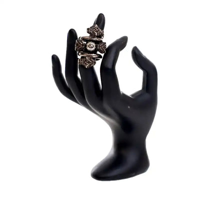 Gucci Silver Plated Faux Pearl Tiger Heads Double Wrap Ring