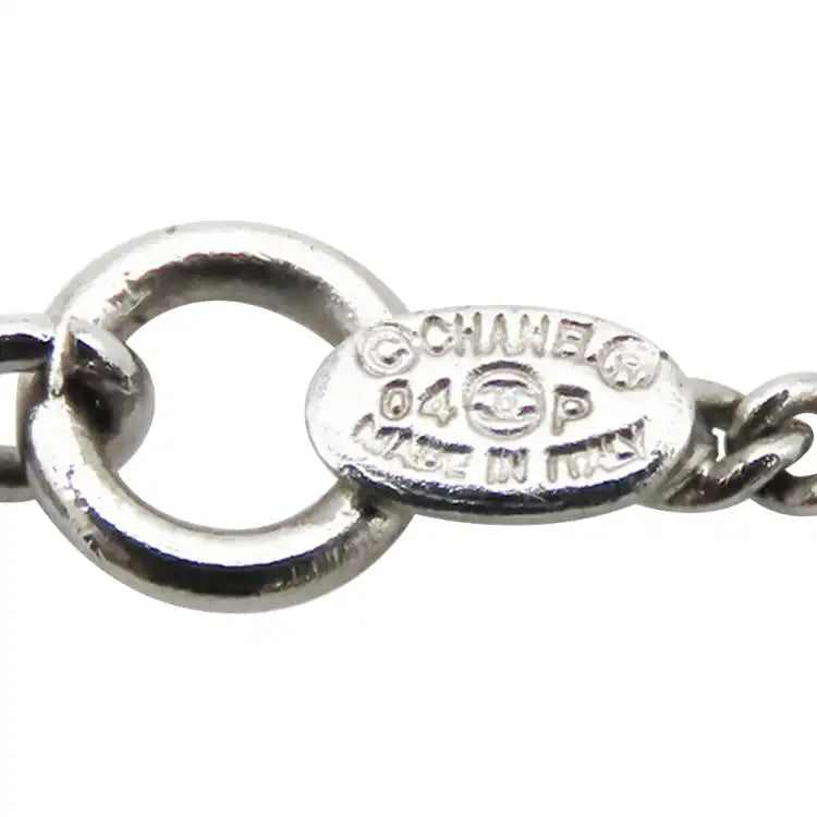 Chanel CC Silver Plated Enamel Heart and Clover Charm Pendant Necklace