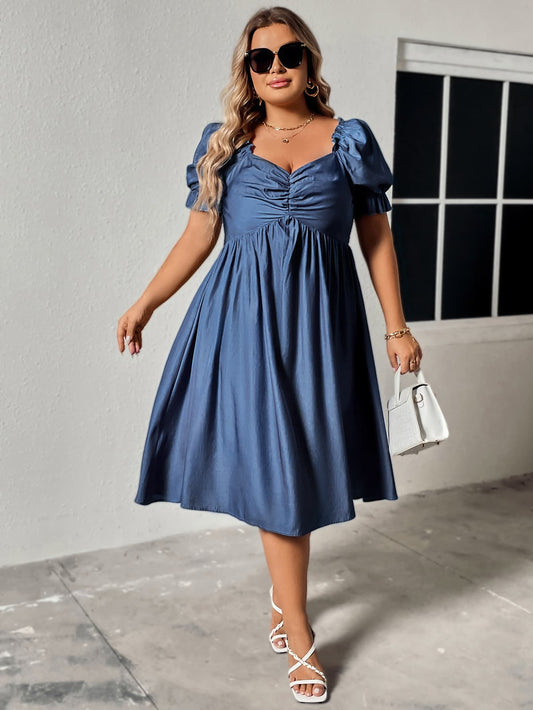 She Wears Glory™ “Heavenly Radiance” Honey Plus Size Ruched Sweetheart Neck Dress - She Wears Glory Beverly Hills