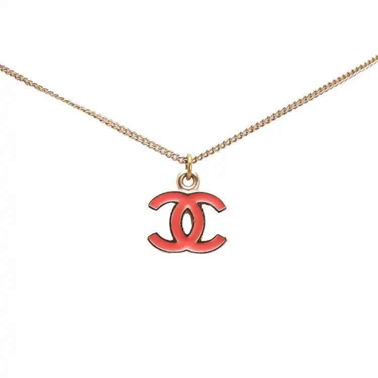 Chanel Gold Plated Enamel CC Pendant Necklace