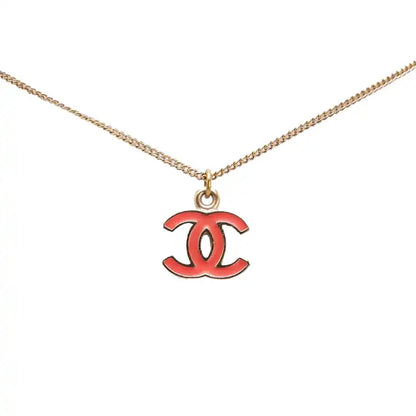 Chanel Gold Plated Enamel CC Pendant Necklace