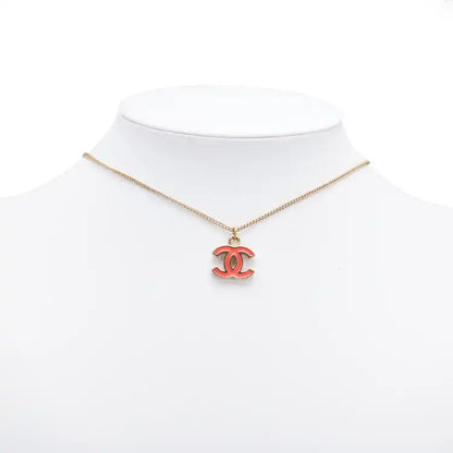 Chanel Gold Plated Enamel CC Pendant Necklace