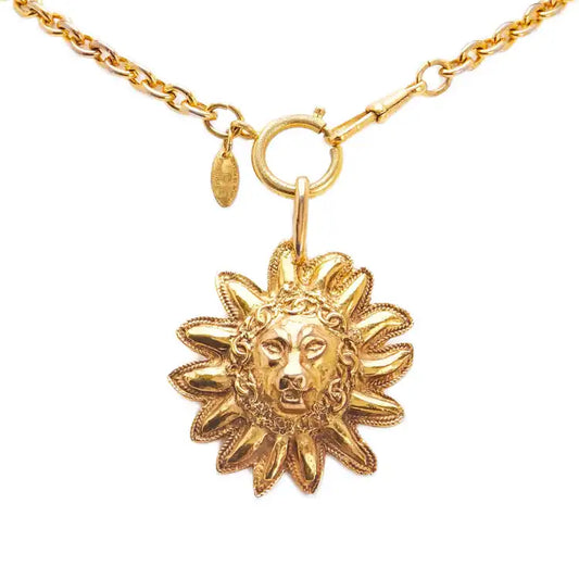 Chanel Gold Plated Leo Lion Sun Medallion Necklace