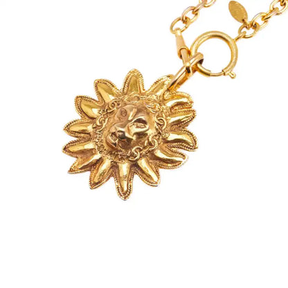 Chanel Gold Plated Leo Lion Sun Medallion Necklace