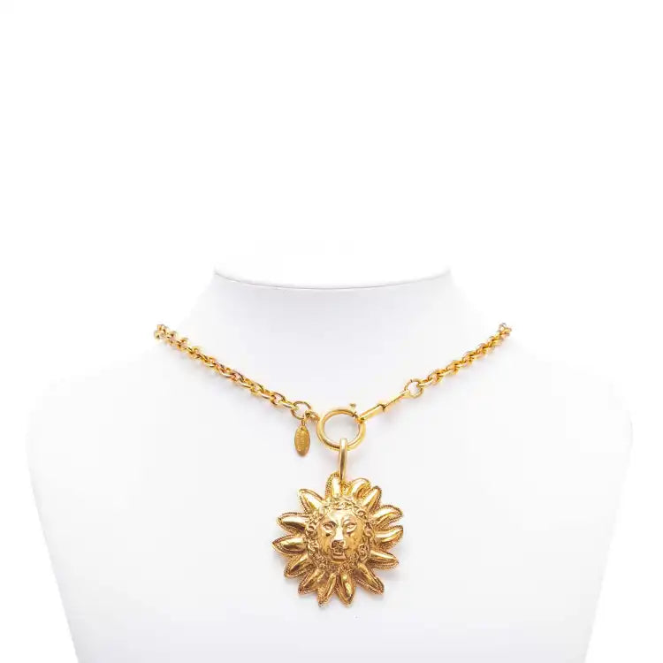 Chanel Gold Plated Leo Lion Sun Medallion Necklace