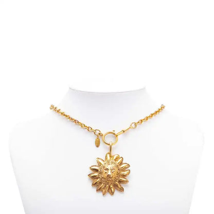 Chanel Gold Plated Leo Lion Sun Medallion Necklace