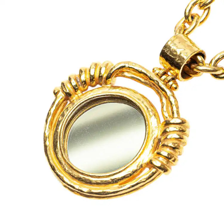 Chanel Gold Plated CC Round Mirror Pendant Necklace
