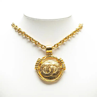 Chanel Gold Plated CC Round Mirror Pendant Necklace