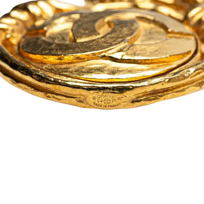 Chanel Gold Plated CC Round Mirror Pendant Necklace