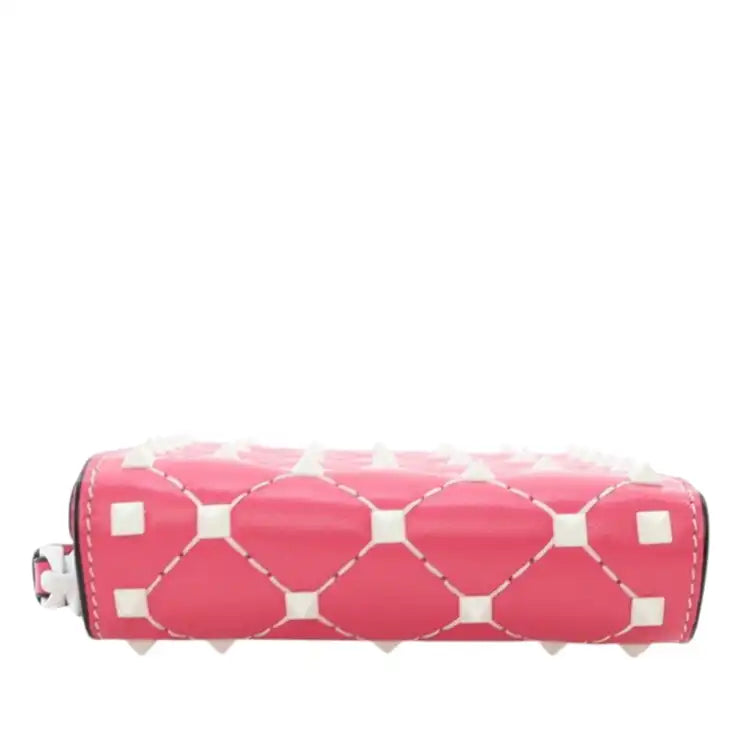 Valentino Lambskin Free Rockstud Spike Compact Zip Around Wallet