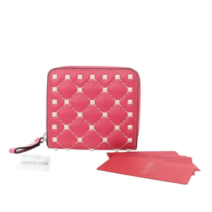 Valentino Lambskin Free Rockstud Spike Compact Zip Around Wallet