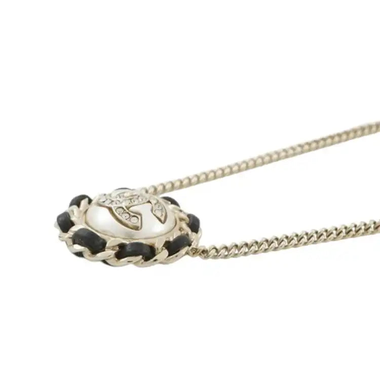 Chanel Gold Plated Faux Pearl CC Rhinestone Pendant Necklace