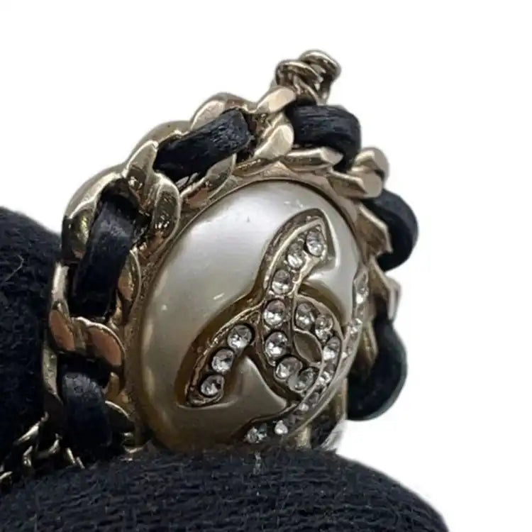 Chanel Gold Plated Faux Pearl CC Rhinestone Pendant Necklace