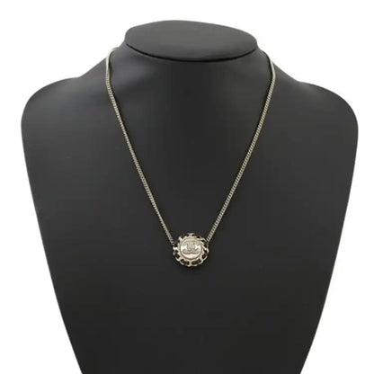 Chanel Gold Plated Faux Pearl CC Rhinestone Pendant Necklace
