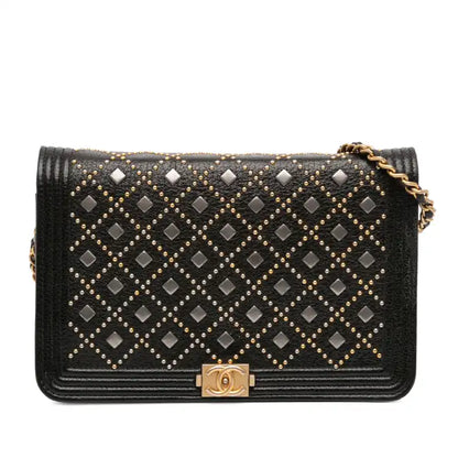 Chanel Studded Grained Calfskin Boy Wallet On Chain