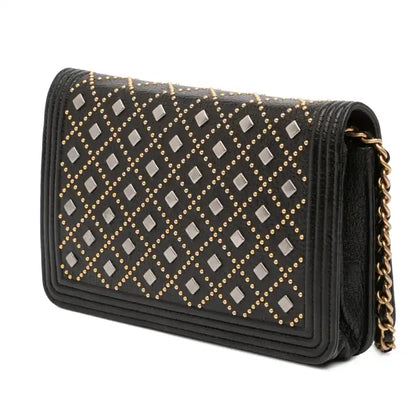 Chanel Studded Grained Calfskin Boy Wallet On Chain