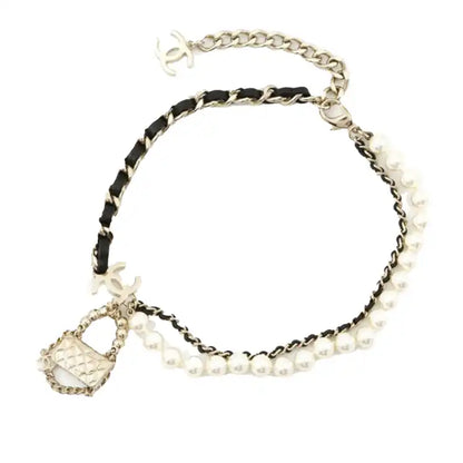 Chanel Gold Plated Chain And Faux Pearl Flap Bag Pendant Necklace