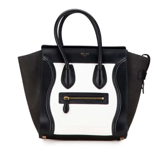 Celine Micro Bicolor Nubuck and Drummed Calfskin Luggage Tote