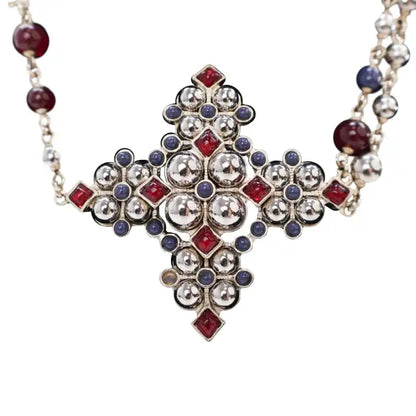 Chanel Gold Plated Gripoix and Beaded Pendant Necklace