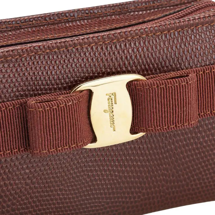 Ferragamo Lizard Embossed Leather Vara Coin Pouch