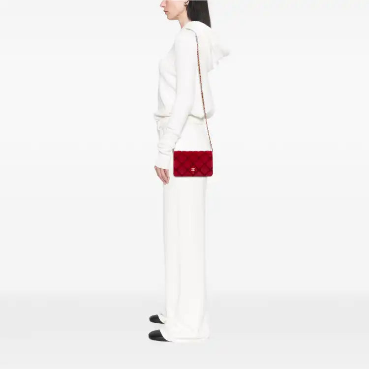 Chanel CC Quilted Velvet Wallet on Chain