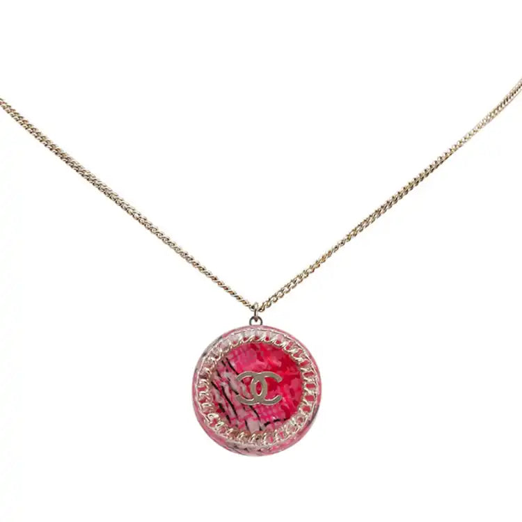 Chanel Gold Plated Resin CC Round Pendant Necklace