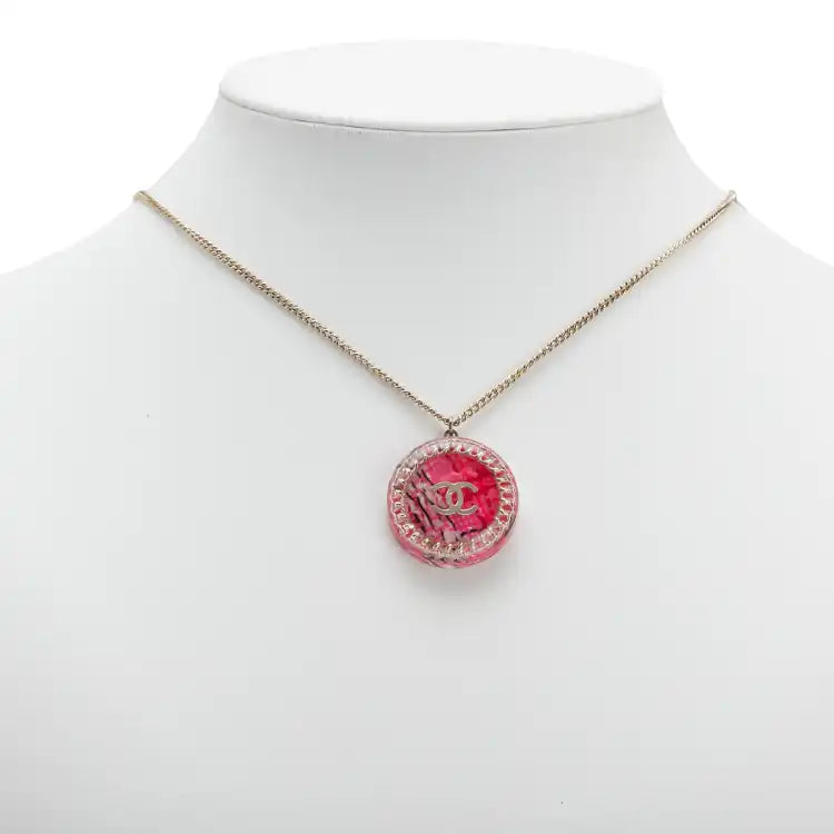 Chanel Gold Plated Resin CC Round Pendant Necklace