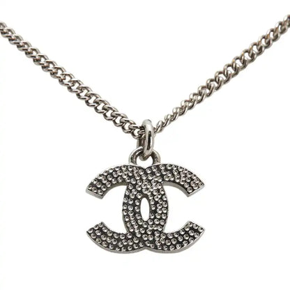 Chanel Silver Plated CC Rhinestones Pendant Necklace