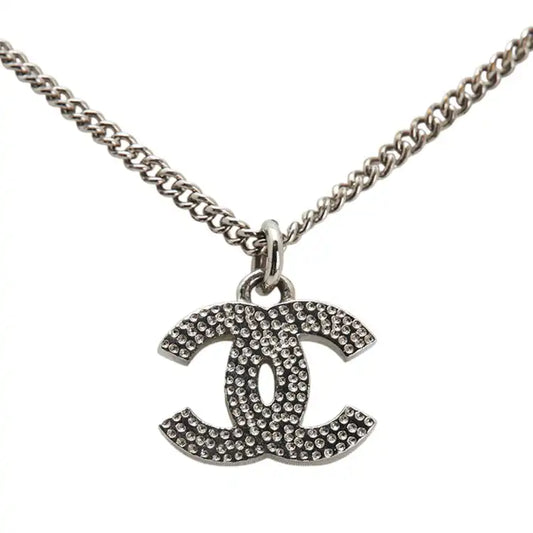 Chanel Silver Plated CC Rhinestones Pendant Necklace
