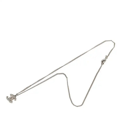 Chanel Silver Plated CC Rhinestones Pendant Necklace