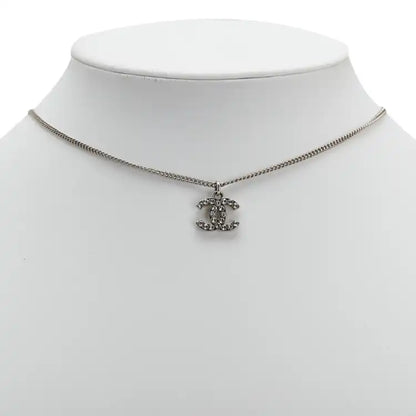 Chanel Silver Plated CC Rhinestones Pendant Necklace