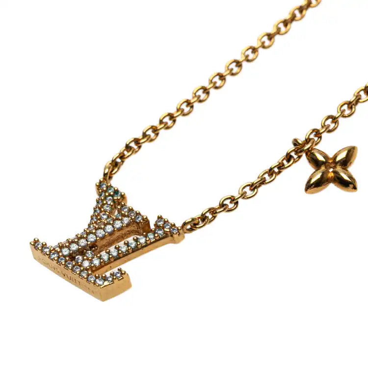 Louis Vuitton Gold Plated LV Crystal Iconic Pendant Necklace