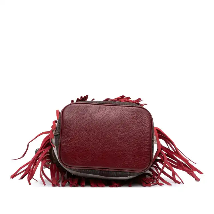 Burberry Small Mega Check Canvas and Suede Fringe Belgrove Bucket Bag