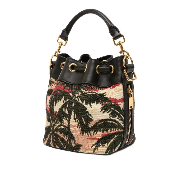 Saint Laurent Small Palm Tree Print Canvas Emmanuelle Bucket Bag