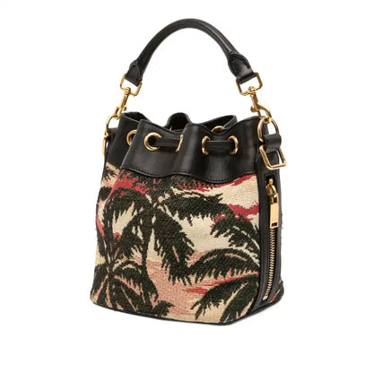 Saint Laurent Small Palm Tree Print Canvas Emmanuelle Bucket Bag