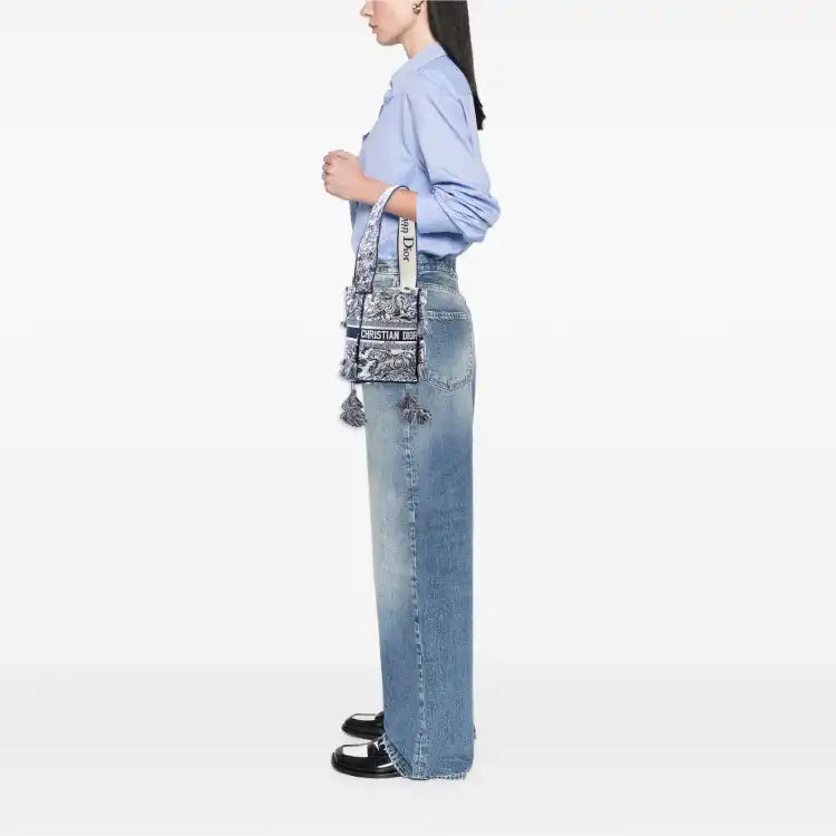 Dior Canvas Embroidered Toile De Jouy D Bubble Bucket Bag