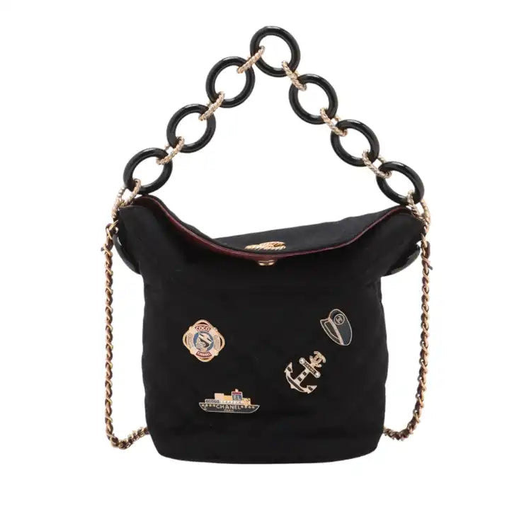 Chanel Paris Hamburg Quilted Wool Coco Sailor Charms Bucket Bag