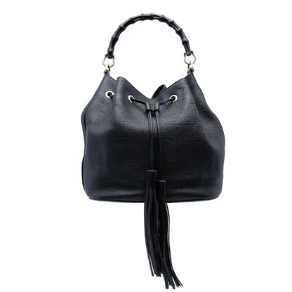Gucci Pebbled Calfskin Miss Bamboo Tassel Bucket Bag