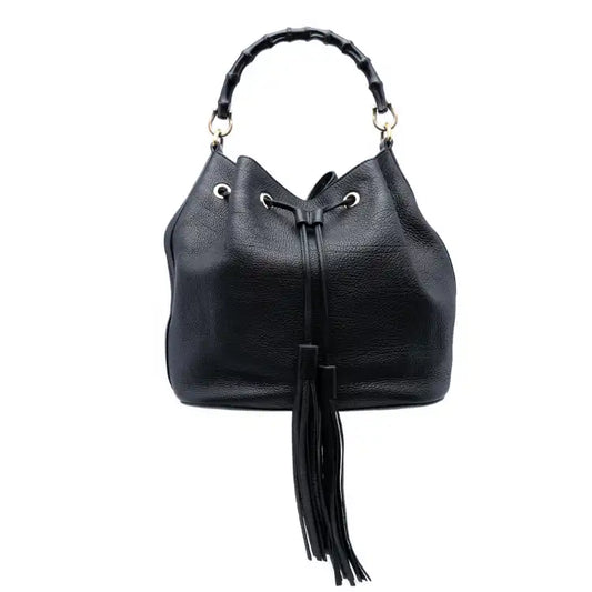 Gucci Pebbled Calfskin Miss Bamboo Tassel Bucket Bag