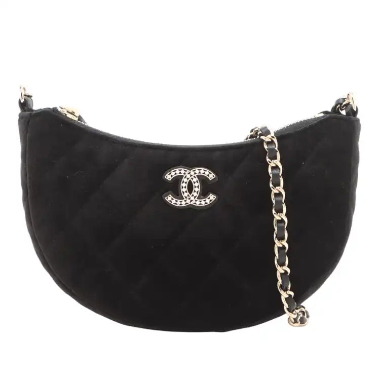 Chanel CC Quilted Velour Half Moon Chain Crossbody