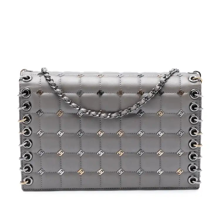 Chanel Small Lambskin Chocolate Bar CC Piercing Studded Chain Flap