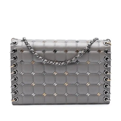 Chanel Small Lambskin Chocolate Bar CC Piercing Studded Chain Flap