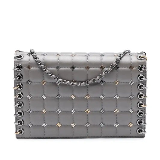 Chanel Small Lambskin Chocolate Bar CC Piercing Studded Chain Flap