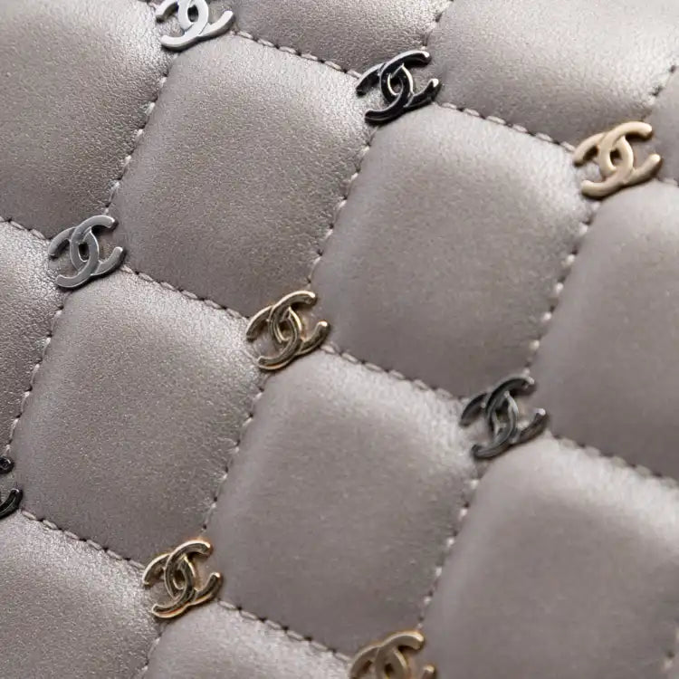 Chanel Small Lambskin Chocolate Bar CC Piercing Studded Chain Flap